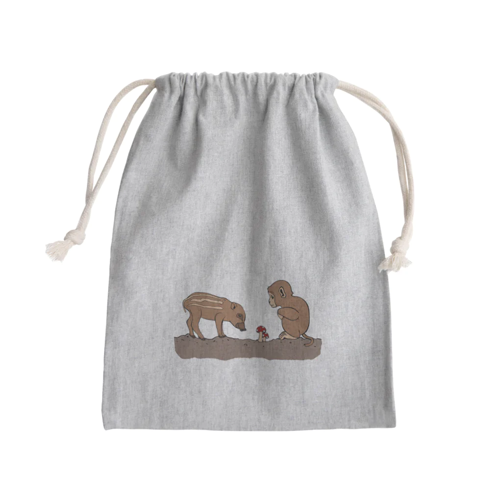 prunelleの小猿と瓜坊ときのこ Mini Drawstring Bag