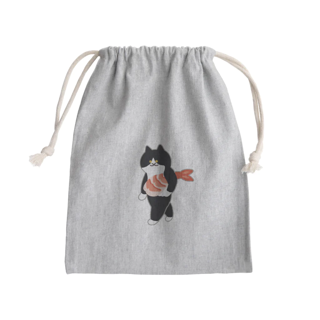 SUIMINグッズのお店の海老の握り寿司を機嫌よく運ぶねこ Mini Drawstring Bag