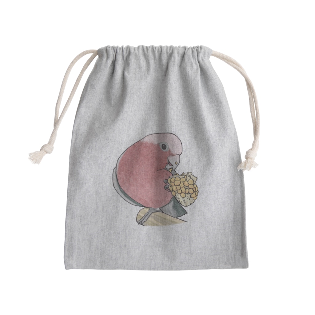 まめるりはことりのモモイロインコちゃんとトウモロコシ【まめるりはことり】 Mini Drawstring Bag