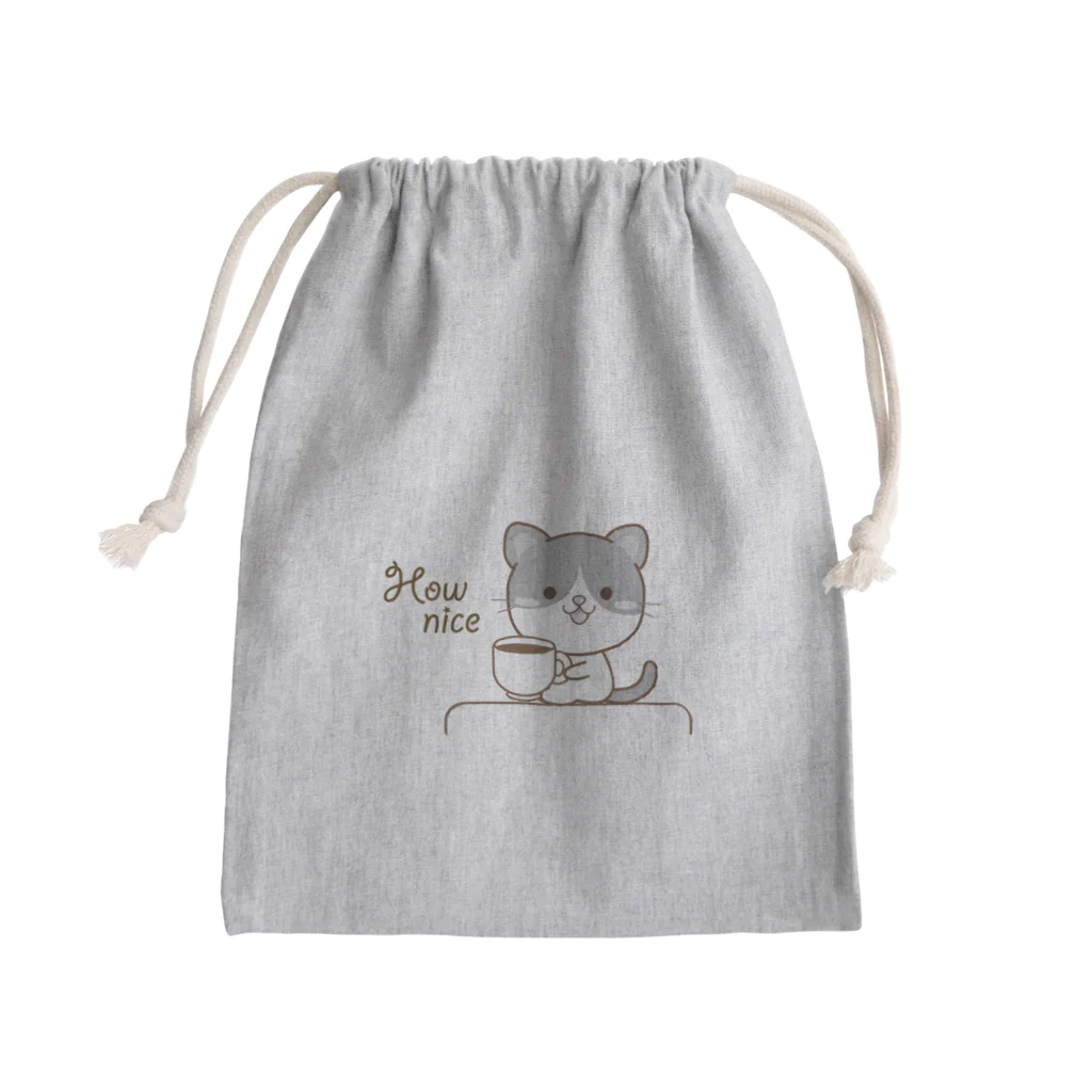 little lion house公式ショップ（大人のためのねこ）の黒白猫のシンプルモノトーン Mini Drawstring Bag