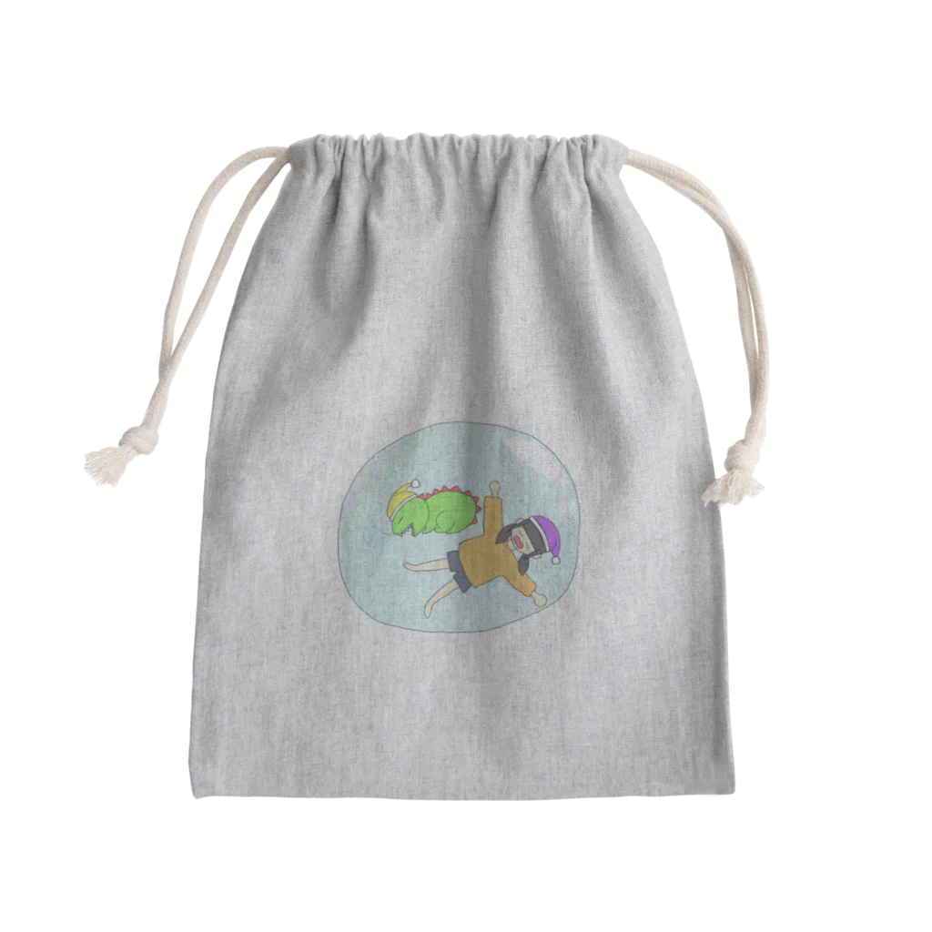 ゆぴぴのシャボン玉の中で寝る私と恐竜 Mini Drawstring Bag