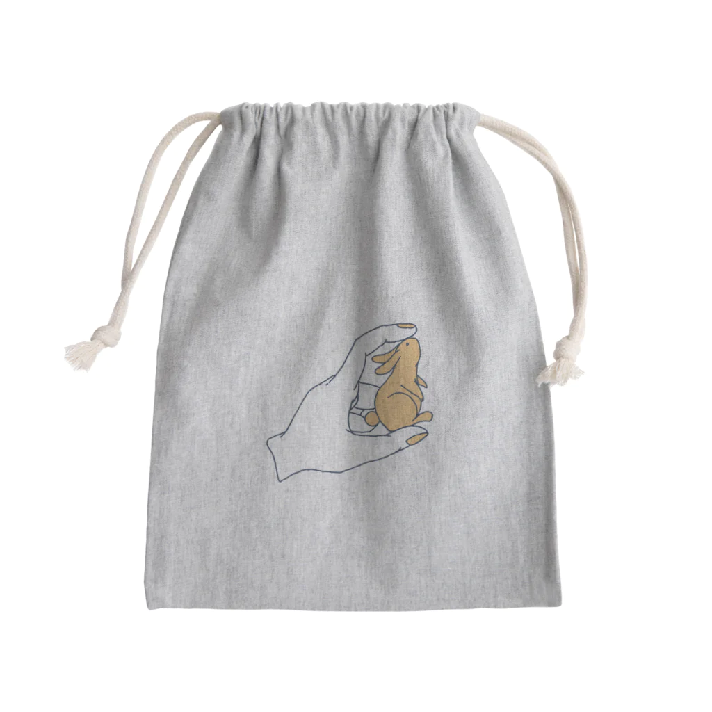 青い積み木 と 指の先の兎を挟む手 Mini Drawstring Bag