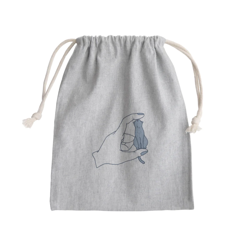 青い積み木 と 指の先の猫と挟む手 Mini Drawstring Bag