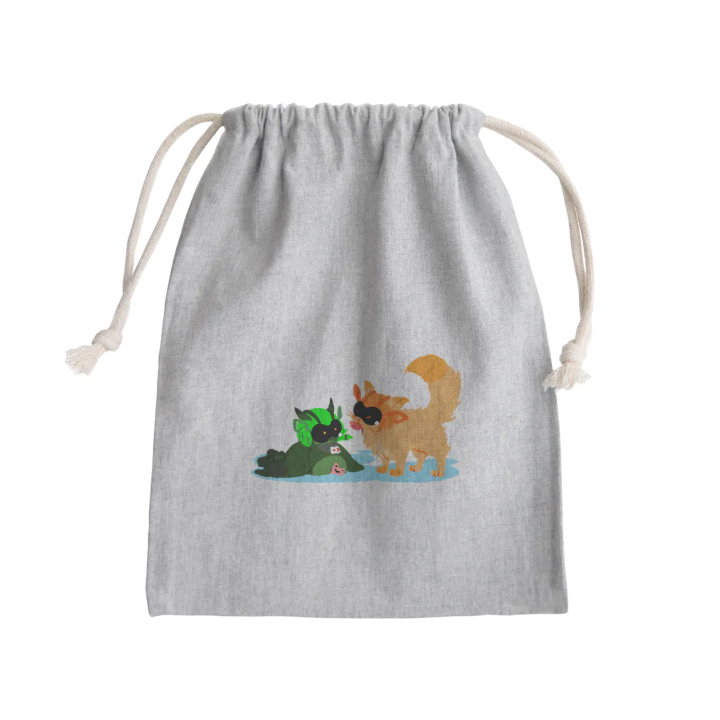 PKPlatoonのミミズクとネコ Mini Drawstring Bag