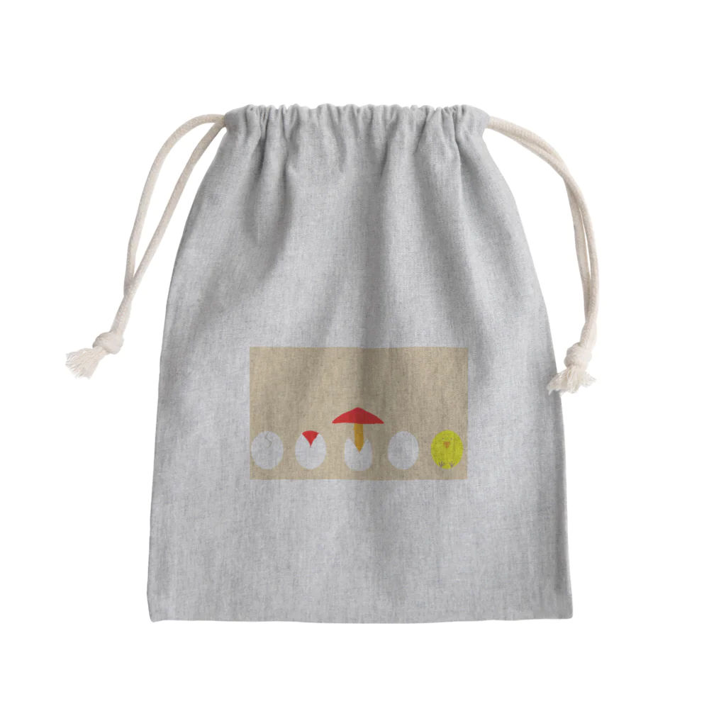 お白湯の脳内のタマゴタケとひよこ　背景ありver Mini Drawstring Bag