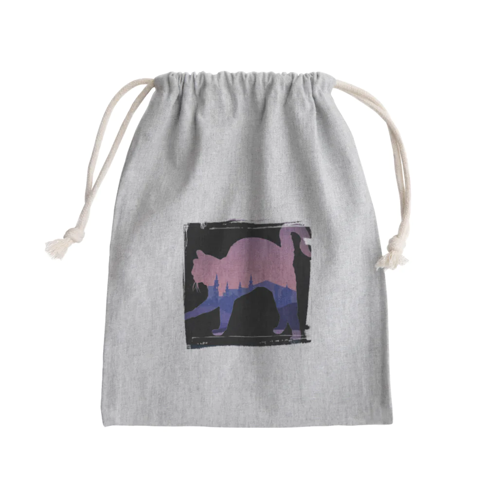 3Nyan's Mom 〜猫グッズ屋さん〜の黒ピンク 伸び猫 Mini Drawstring Bag