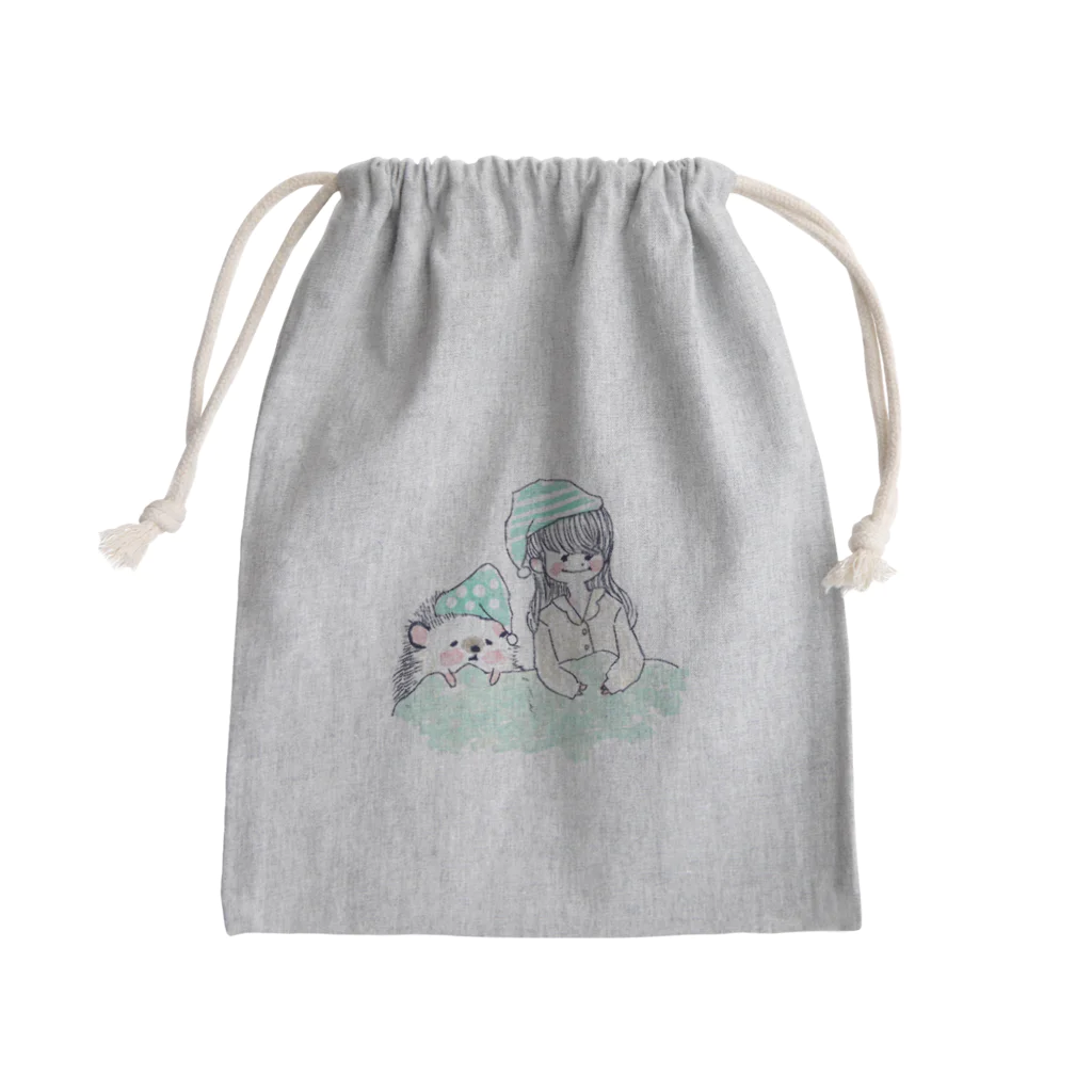 浅山しおん（ハリネズミのソフィー）のオリジナル　ハリネズミのソフィー、女の子と一緒に寝る。 Mini Drawstring Bag