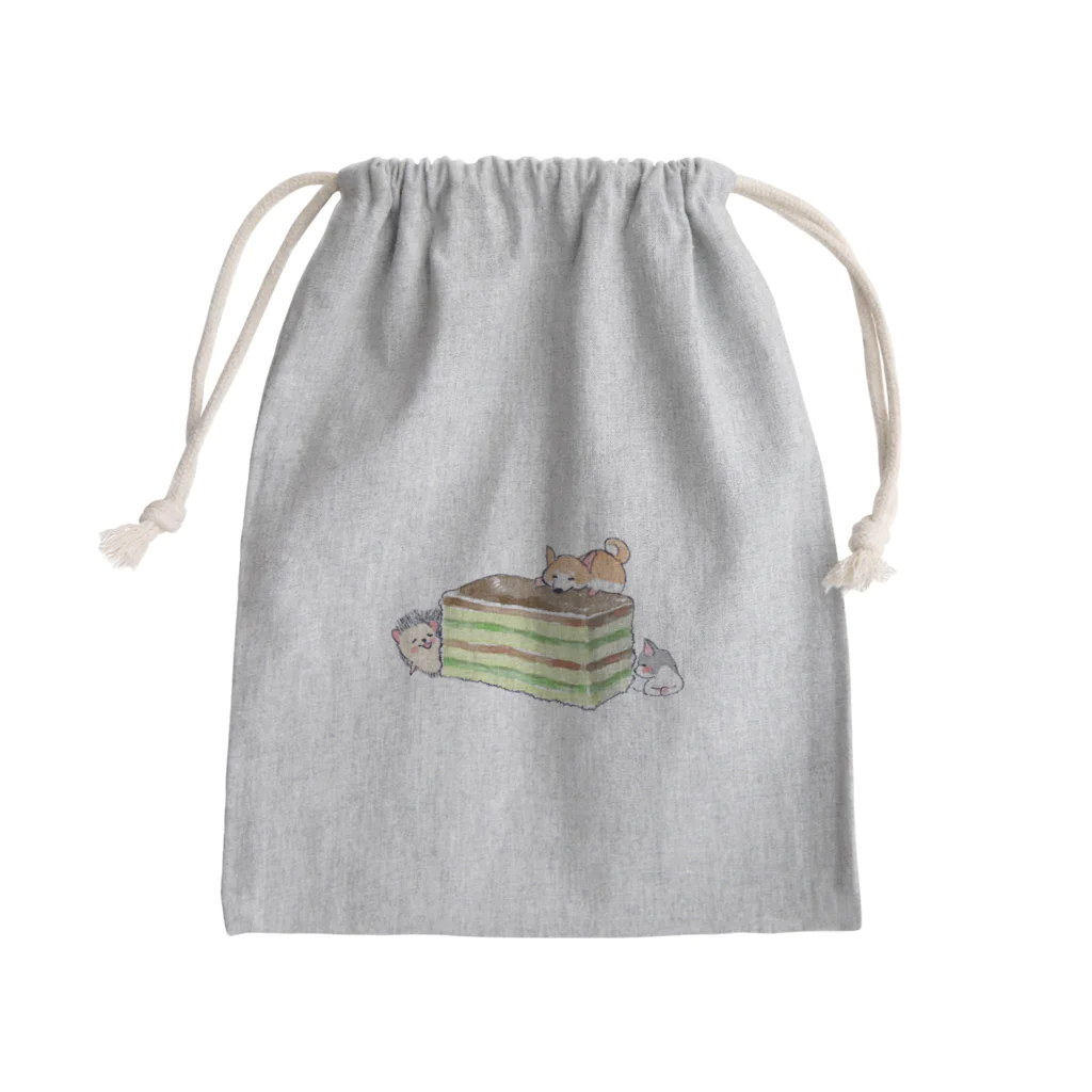 浅山しおん（ハリネズミのソフィー）のオリジナル　ハリネズミのソフィー、３色ケーキを食べる。 Mini Drawstring Bag