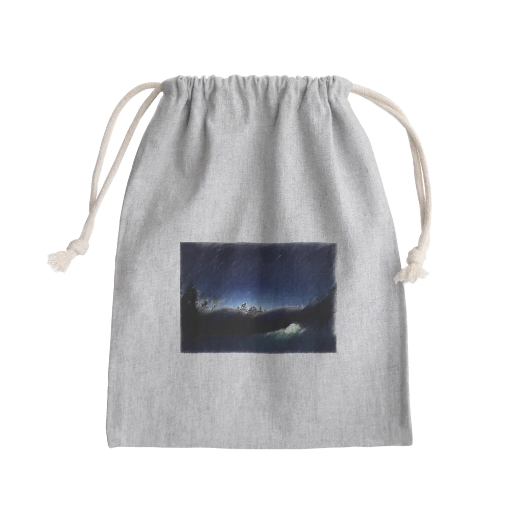 静かな山の頂への冬の星空キャンプ Mini Drawstring Bag