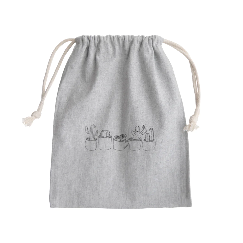 環状コミュニケーションの手描きのサボテン(淡色用) Mini Drawstring Bag