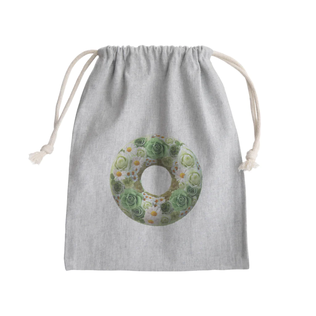 カラフルマルシェのグリーンローズリース（緑の薔薇リース柄） Mini Drawstring Bag