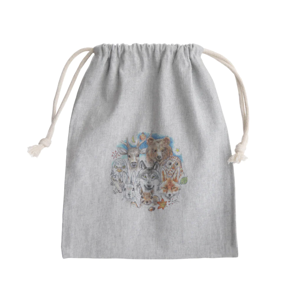 ＰＵＧＬＡＮＤの熊・鹿・フクロウ・オオカミ・キツネ・鷹・イモリ・うさぎ・リス・ジョウビタキ Mini Drawstring Bag