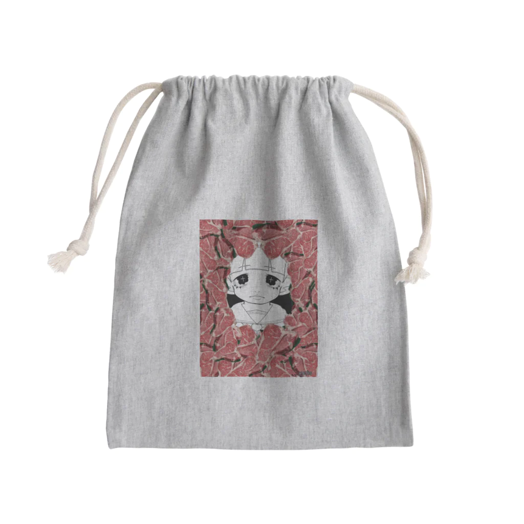 豚ざかなのおにく柄 Mini Drawstring Bag