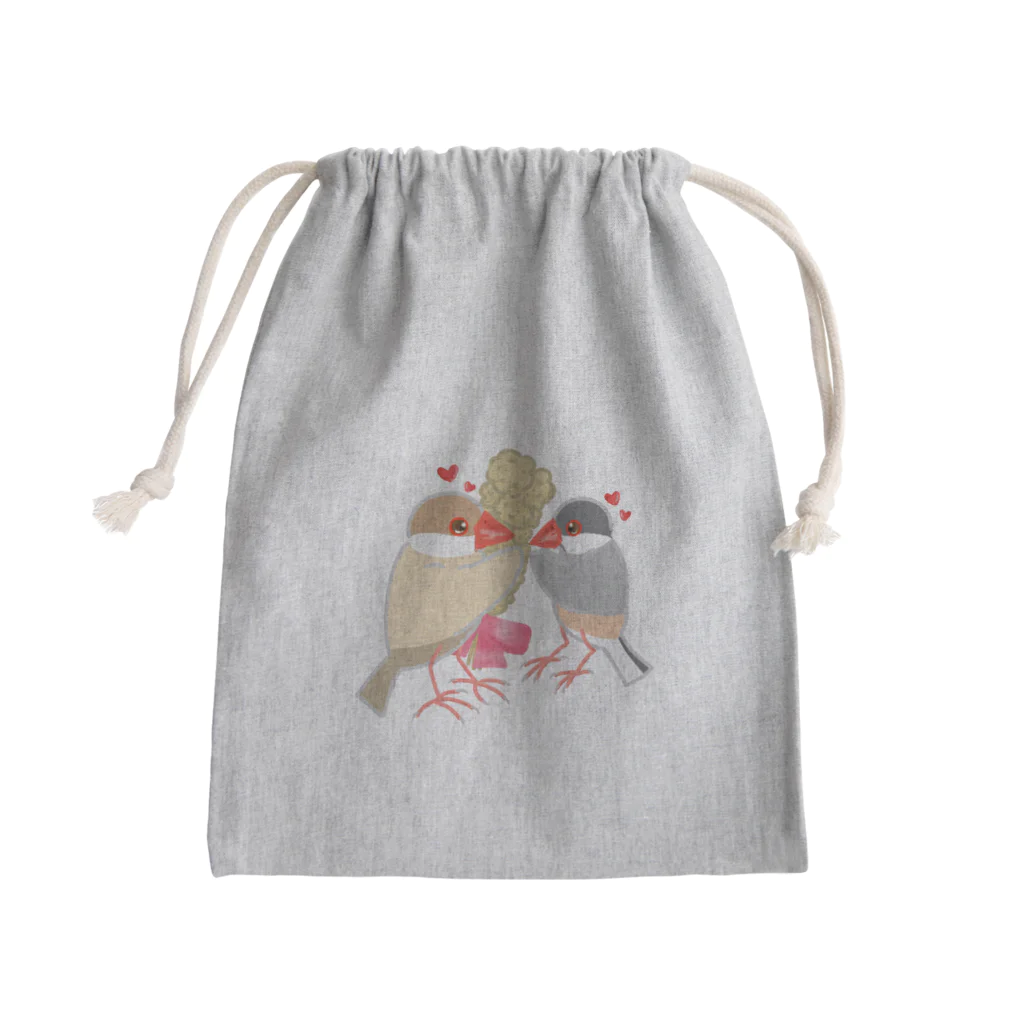 Lily bird（リリーバード）の粟穂をプレゼント シルバー&シナモン文鳥 Mini Drawstring Bag