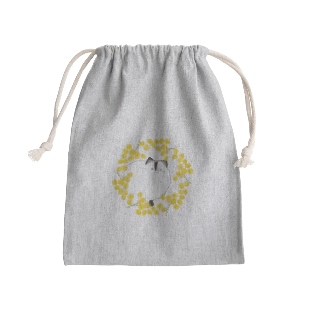 モナミモザの青い目の長毛猫とミモザリース Mini Drawstring Bag