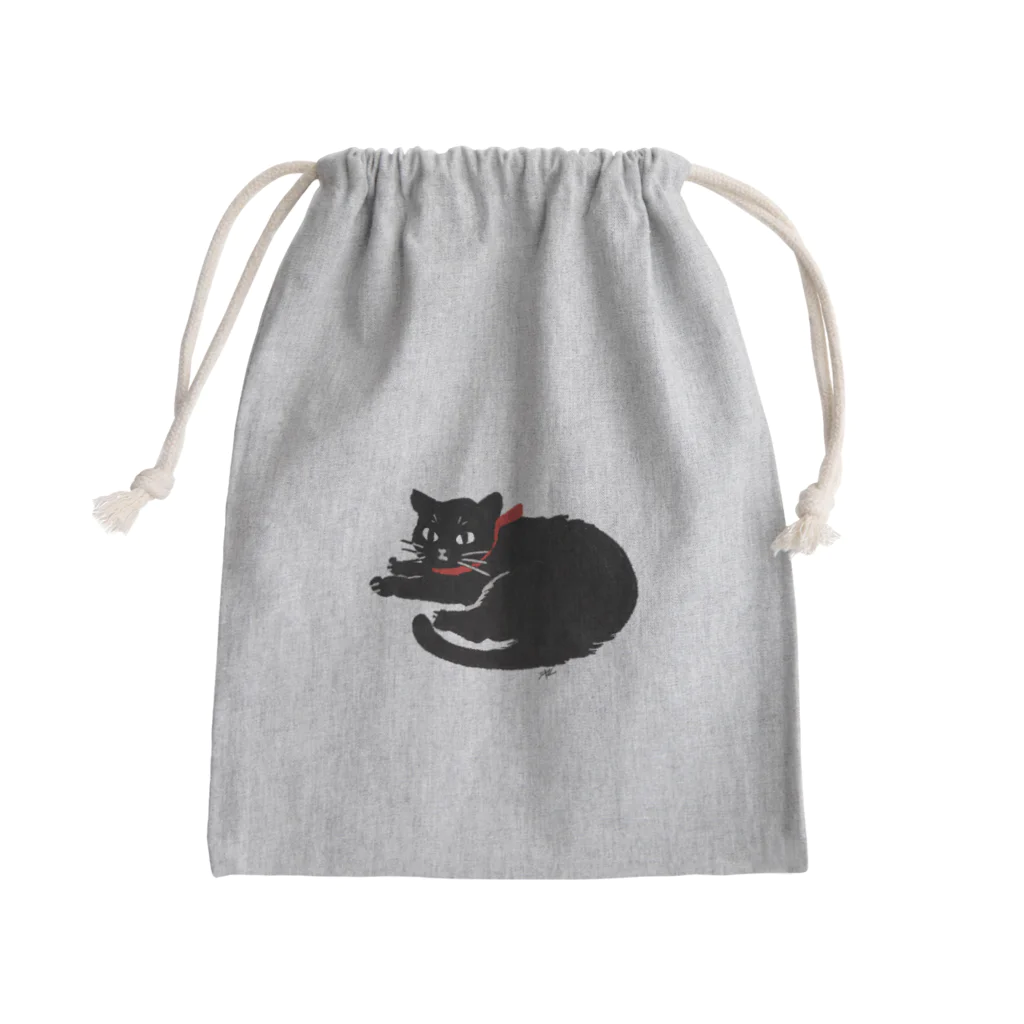 ^‥^ｼｬﾑの赤いリボンのクロネコ Mini Drawstring Bag