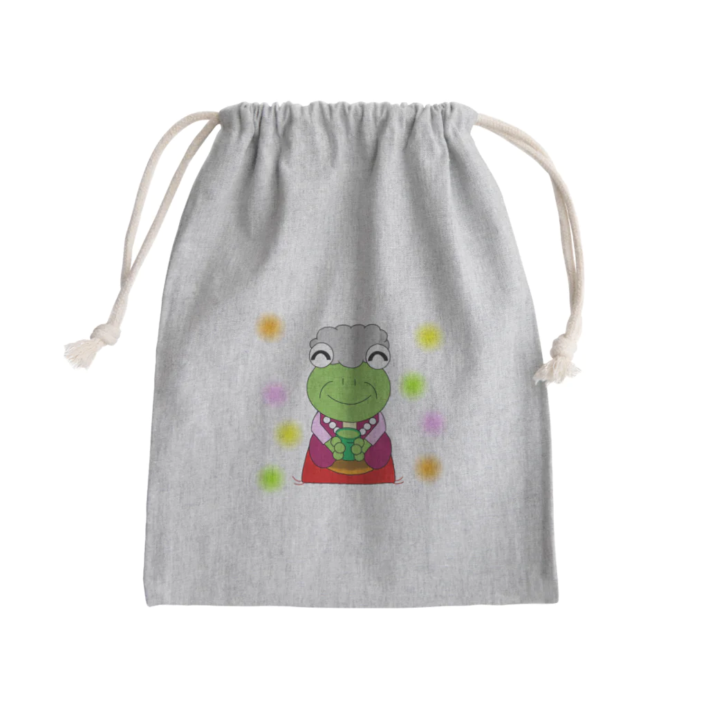 🐸かえるさんと仲間たち🐸のお茶を飲むかえるおばあちゃん Mini Drawstring Bag