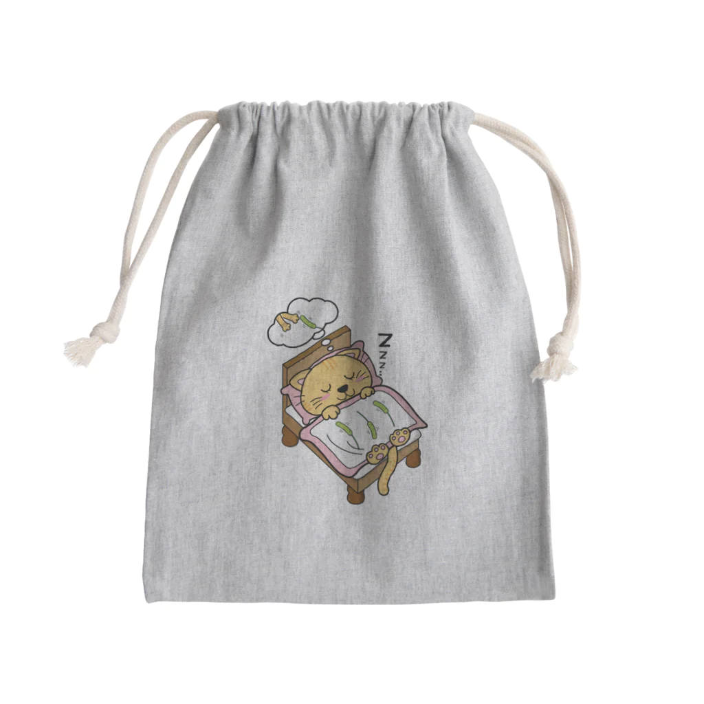 茶々の猫グッズの ベッドで寝る猫(茶トラ女の子) Mini Drawstring Bag