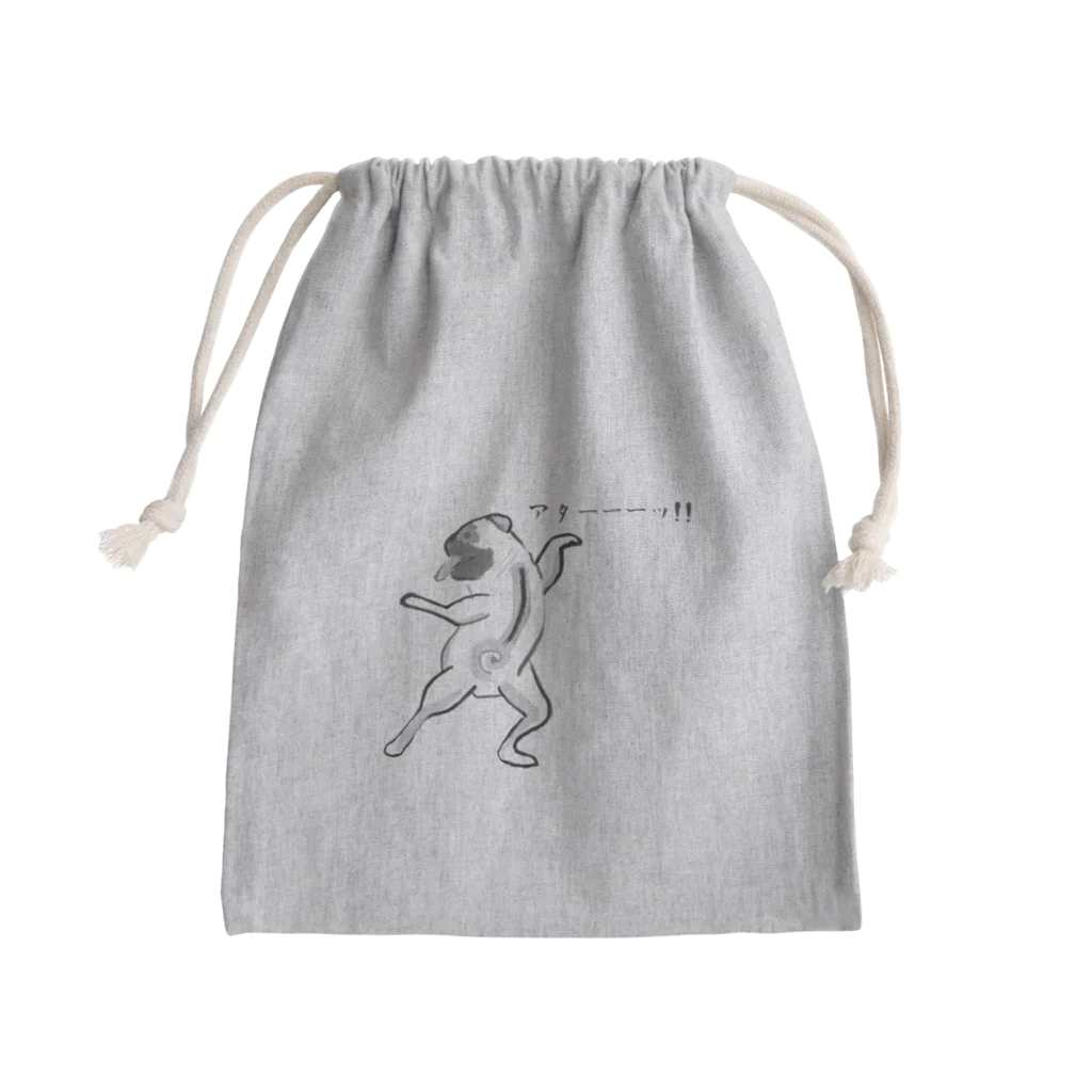 さと商店の鳥獣戯画風パグ アターーーッ!! Mini Drawstring Bag