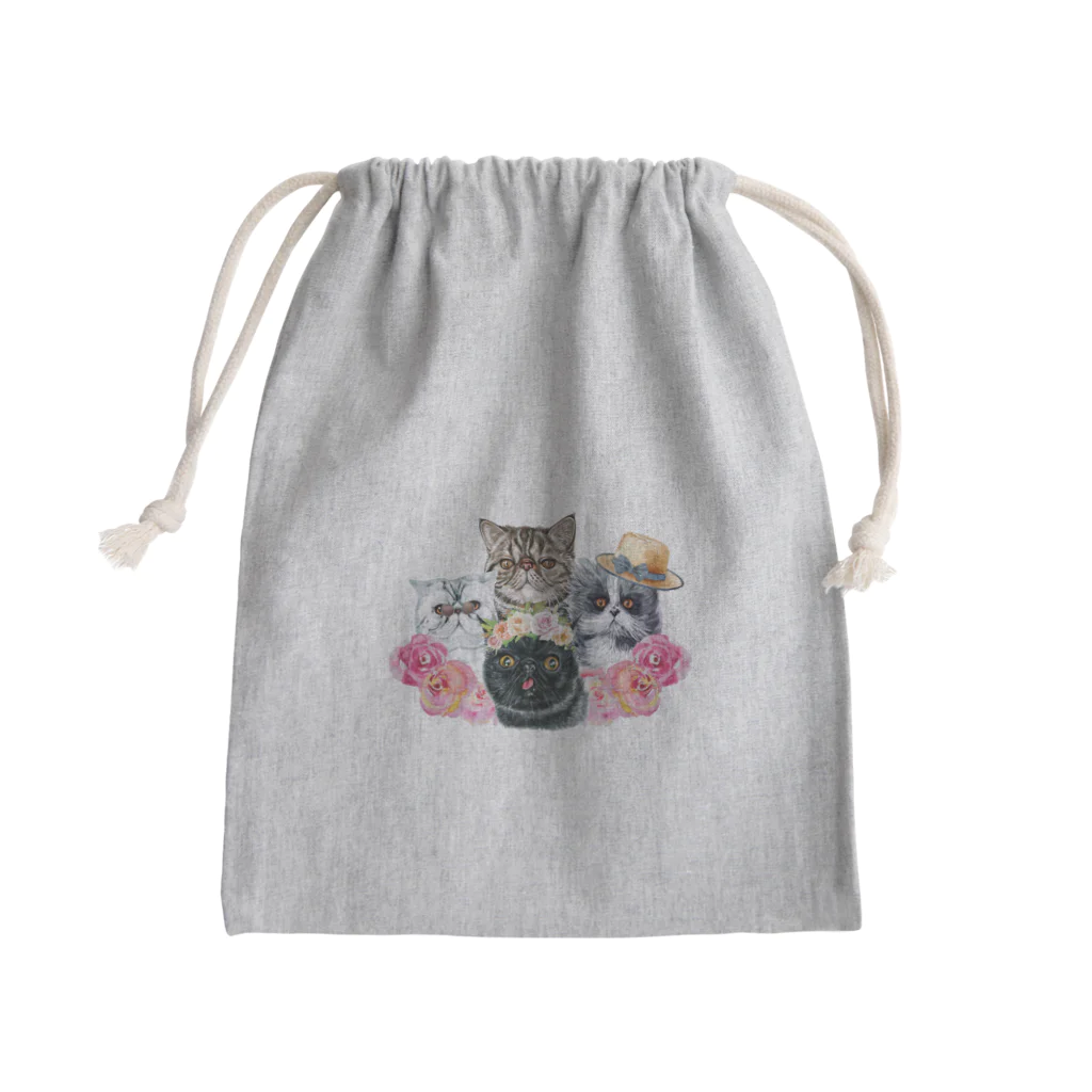 SANKAKU DESIGN STOREの仲良し！ぺちゃかわ猫ちゃんたちのバカンス。 Mini Drawstring Bag