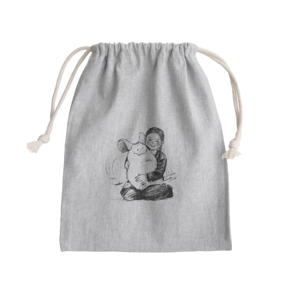 Líneas de aska “Askaの紙上絵”のLa amiga de Sariri(Saririの友達) Mini Drawstring Bag