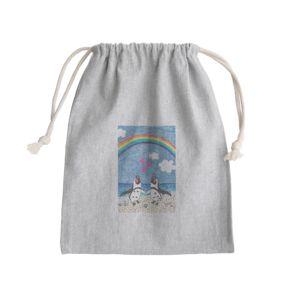 penguininkoの虹の下で鳴き合うケープペンギン Mini Drawstring Bag