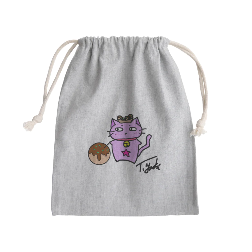 きっとこれが帯刀(仮)のたこ焼き持ったねこ きんちゃく Mini Drawstring Bag