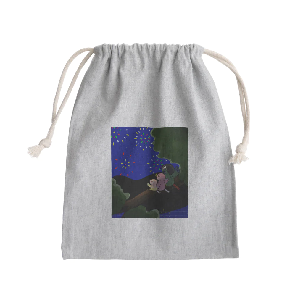 アキクサインコとウロコインコのインコ兄弟と花火 Mini Drawstring Bag