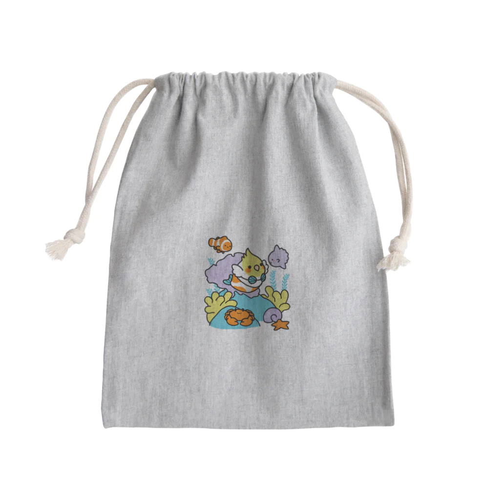 Cody the LovebirdのChubby Bird サンゴ礁を守ろう！　オカメインコと海のお友達 Mini Drawstring Bag