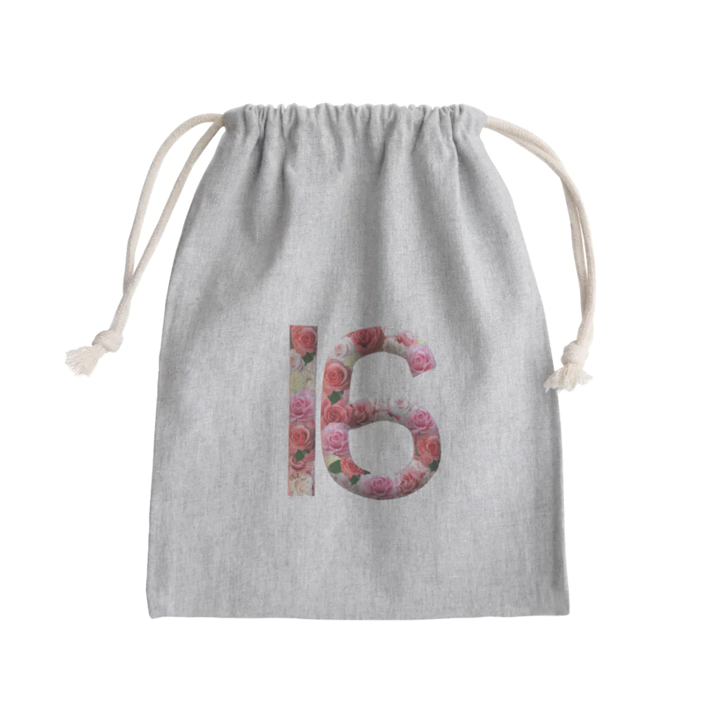 カラフルマルシェのフラワー数字シリーズ「16」 Mini Drawstring Bag