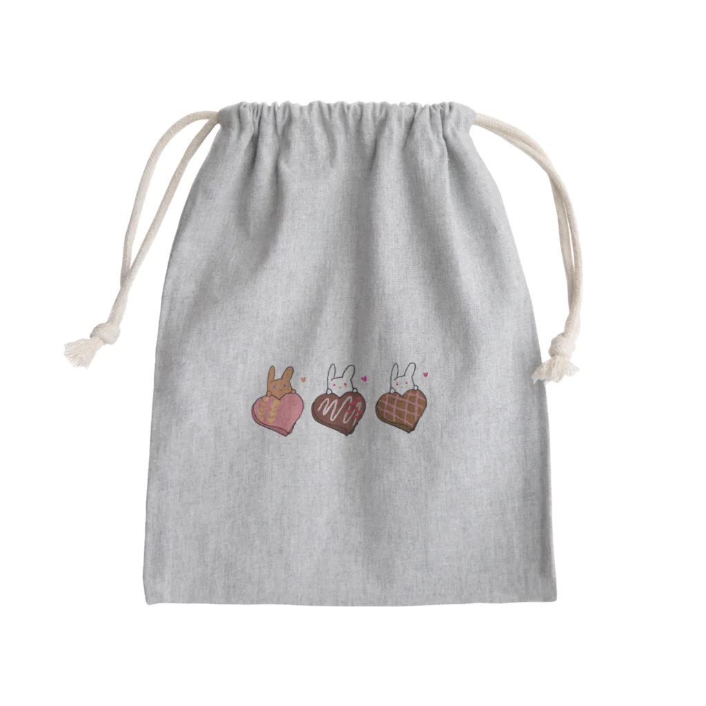 もふりんごのうさぎと桃・ラズベリークランチ・チェックのチョコレート Mini Drawstring Bag