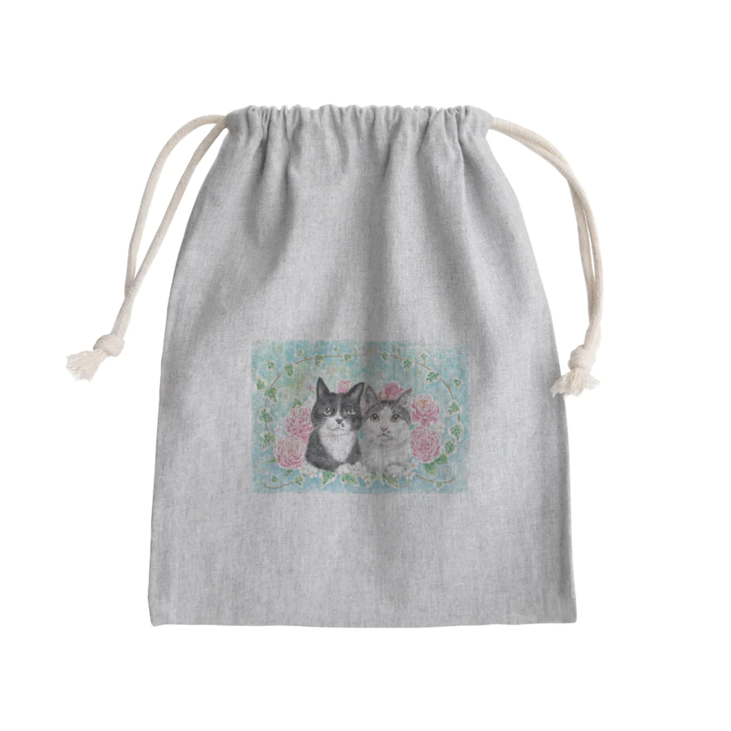 Ａｔｅｌｉｅｒ　Ｈｅｕｒｅｕｘのクロとモネ　薔薇をあしらったパステルイラスト Mini Drawstring Bag