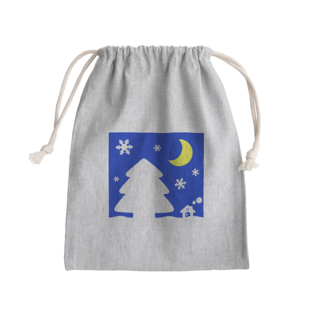 bantone の大きな木と月が浮かぶかわいい雪景色（黄色） Mini Drawstring Bag