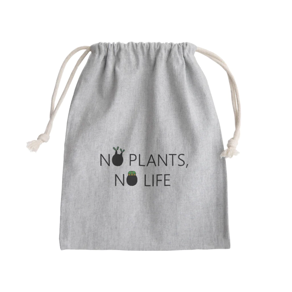 Komari + plantsのノープランツ、ノーライフ　BLACKFONT Ver. Mini Drawstring Bag