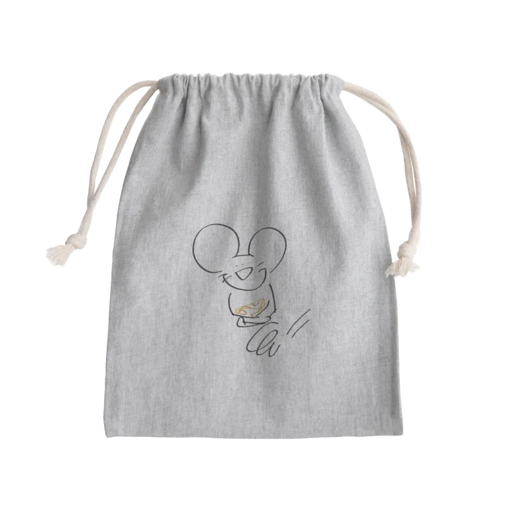 いろんな動物と戯れる広場のチーズを抱えて急ぐネズミ Mini Drawstring Bag