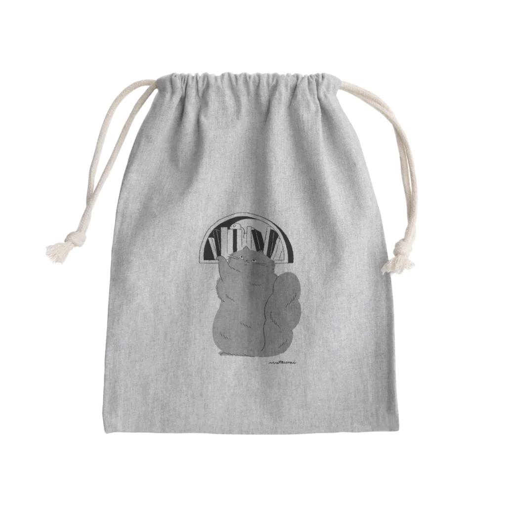 かわむショップ　suzuri支店のねこの本棚（グレー） Mini Drawstring Bag