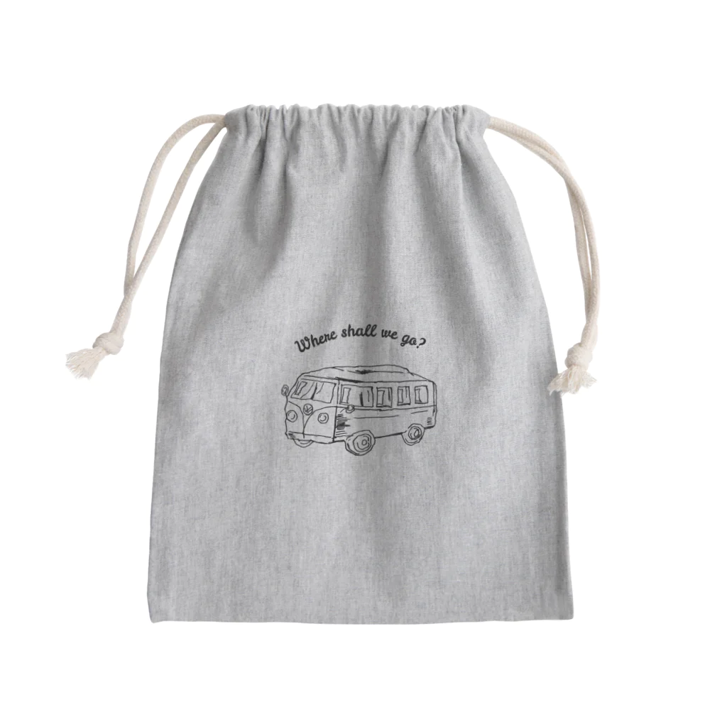 ブルーカメラのシンプルTシャツ屋のワーゲンバスでどこに行こう？ Mini Drawstring Bag