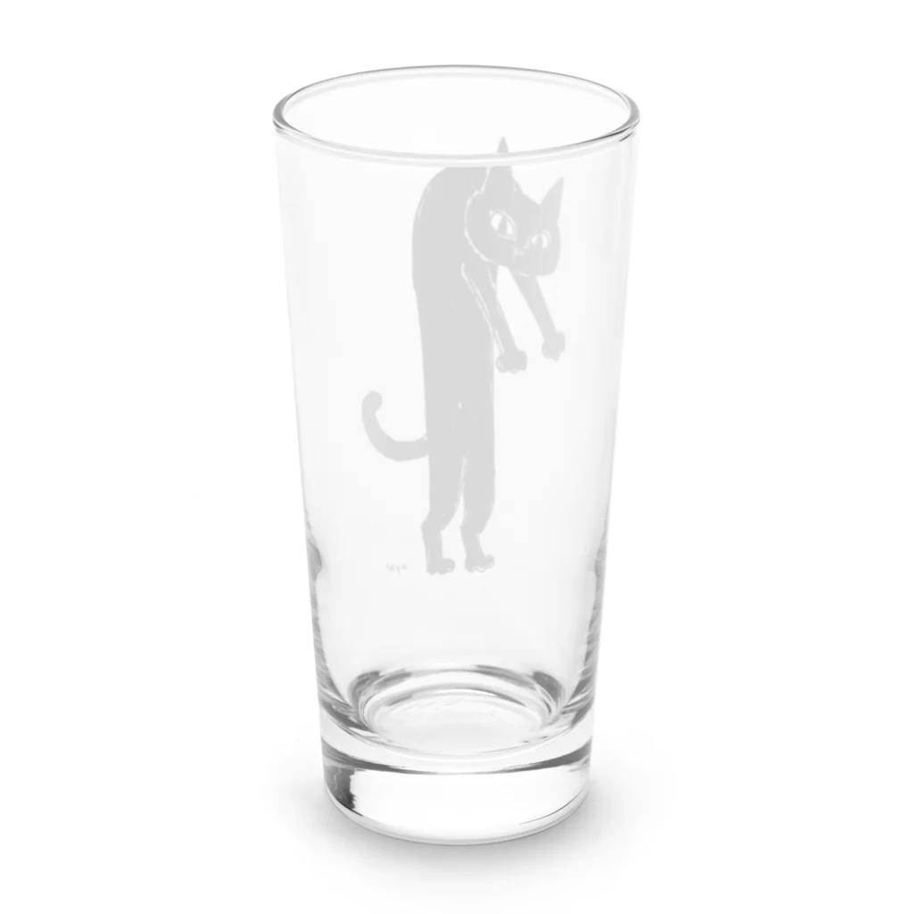 黒猫メディア / nya3（にゃにゃにゃ）の胴長の黒猫さん Long Sized Water Glass :back