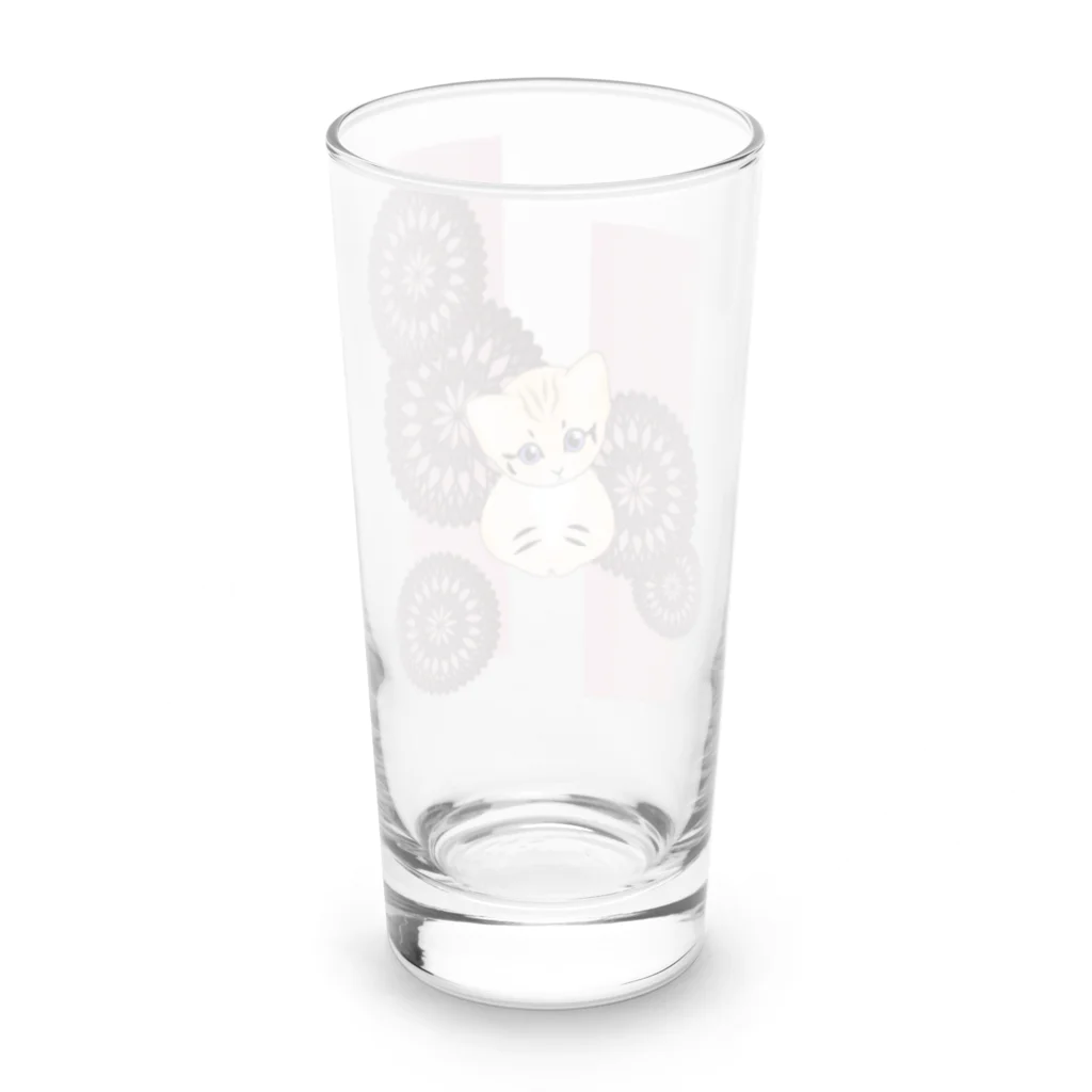 いろはにゃんこ堂の砂漠にいそうな猫さん(和柄/菊/あずき色) Long Sized Water Glass :back