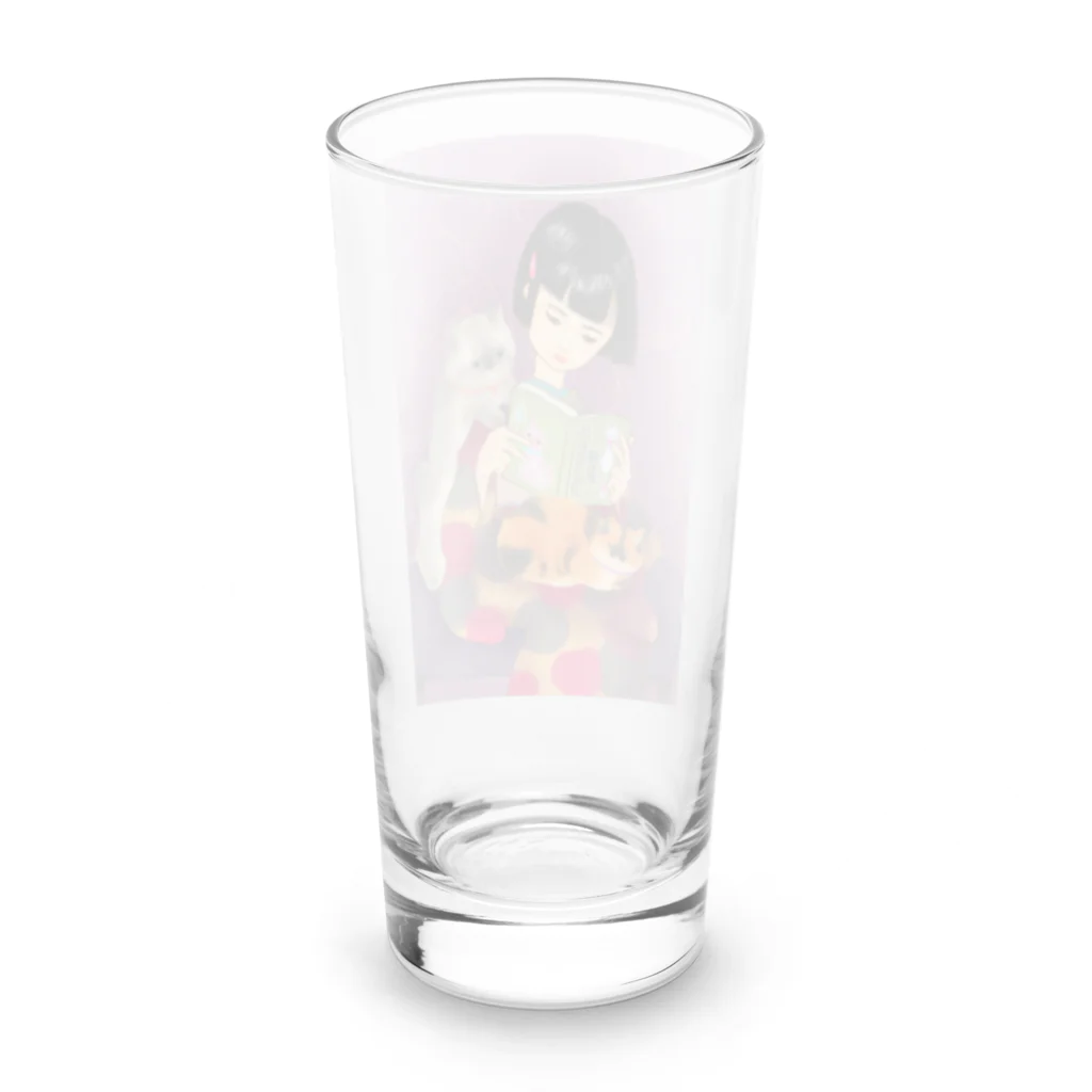 四月研究所 SUZURI店の大正浪漫ヲトメ図画ーねこと読書 Long Sized Water Glass :back