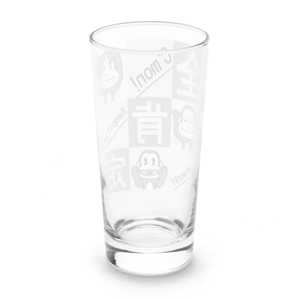 生物＝ケモノのヲ店の全肯定の三猿 タイプＢ(モノトーン) Long Sized Water Glass :back