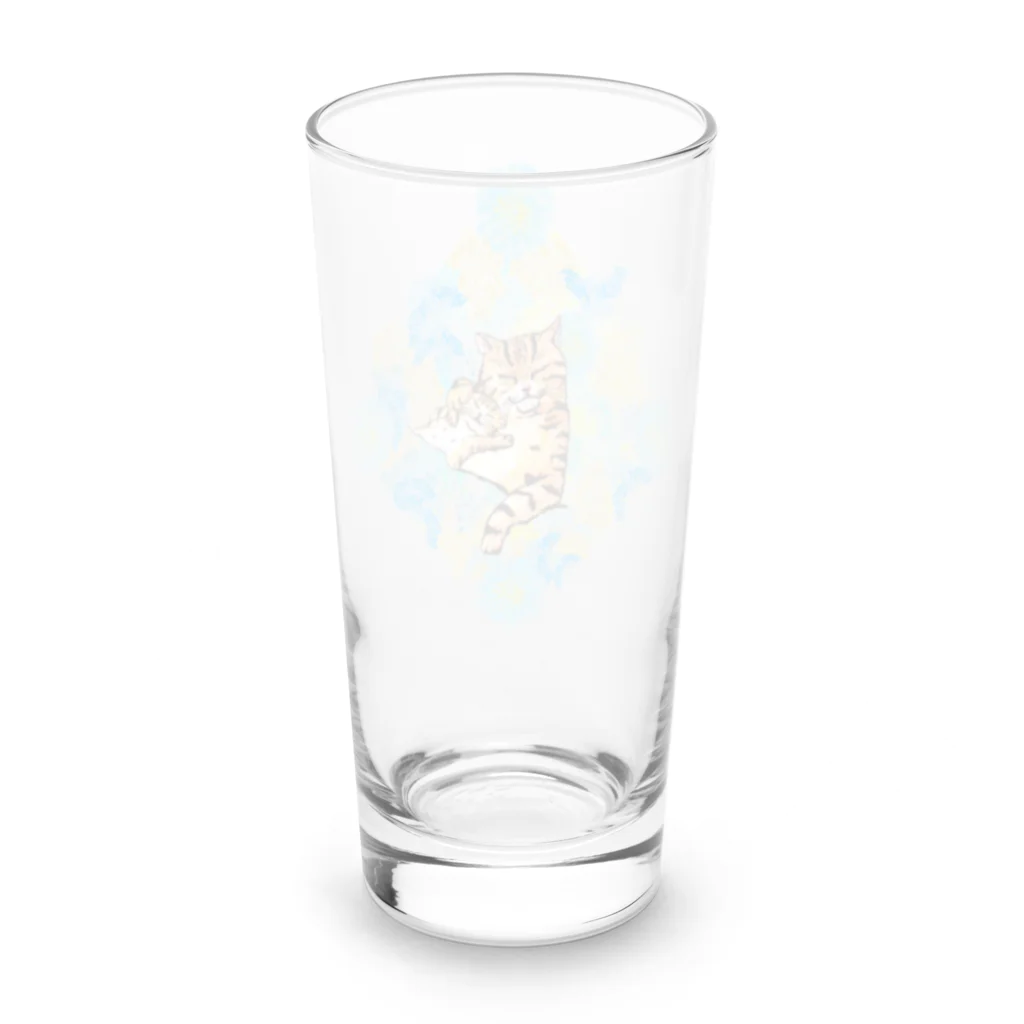 猫竹（nekotake)の花の中にキジトラ猫たち Long Sized Water Glass :back