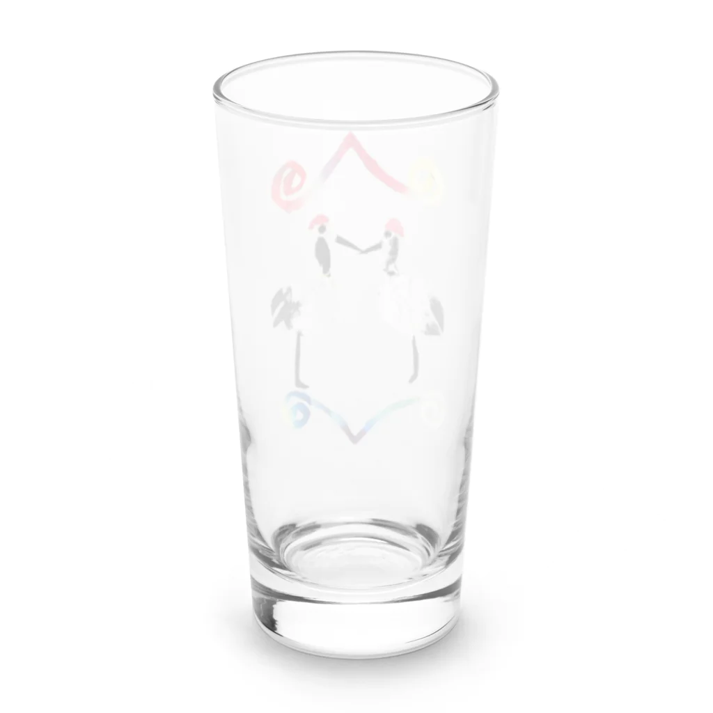 【全盲の絵描き】オバケのタムタムの2匹の鶴とアイヌ文様【全盲の絵描き】 Long Sized Water Glass :back