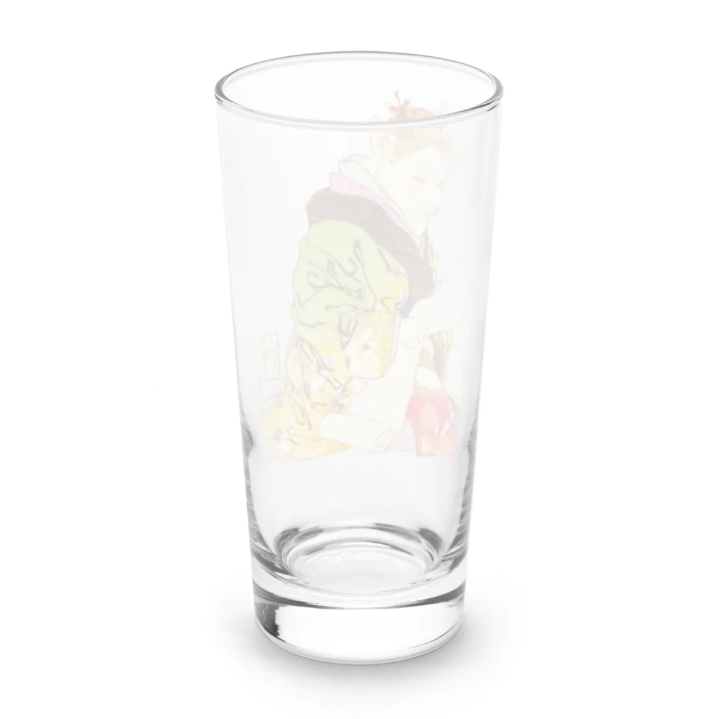 山歌和樂陽 浮世絵　Yamakawa Rakuyou UKIYOEの猫花魁　Neko Oiran　お手紙書く前 Long Sized Water Glass :back