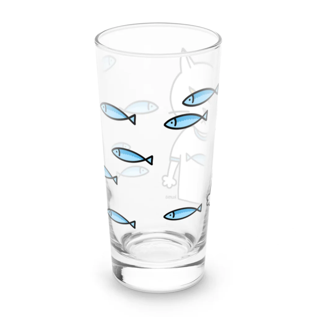 mkumakumaの魚柄のTシャツを着た猫の柄ー３ Long Sized Water Glass :back