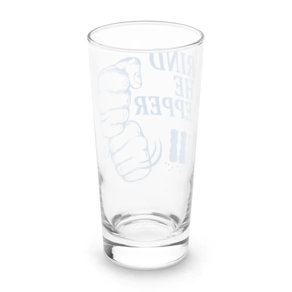 オノマトピアのペッパーミル・パフォーマンス(GRIND THE PEPPER)胡椒挽き・文字ブルー Long Sized Water Glass :back