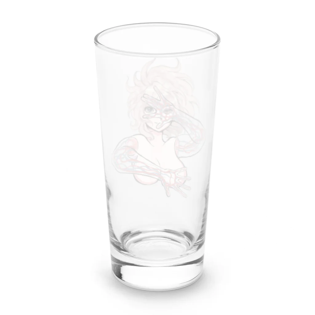 臼野太郎のわくわくショップのピンク髪の血管見え子ちゃん Long Sized Water Glass :back