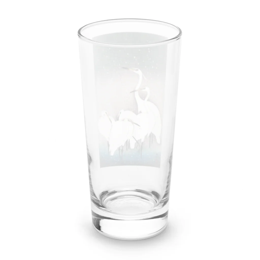 MUGEN ARTの小原古邨　雪中群鷺（白鷺の群れ）日本のアートTシャツ＆グッズ Long Sized Water Glass :back