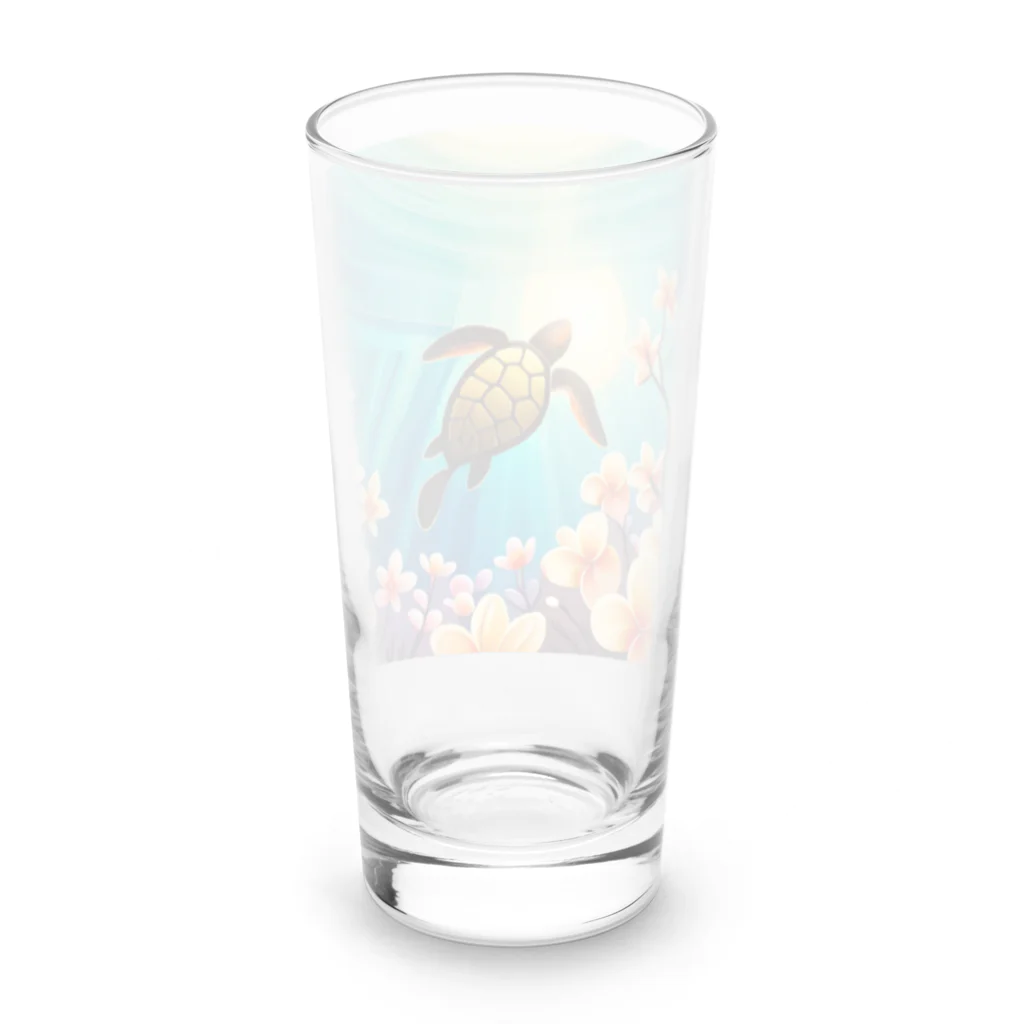 青空クリエイトの海亀とプルメリア Long Sized Water Glass :back