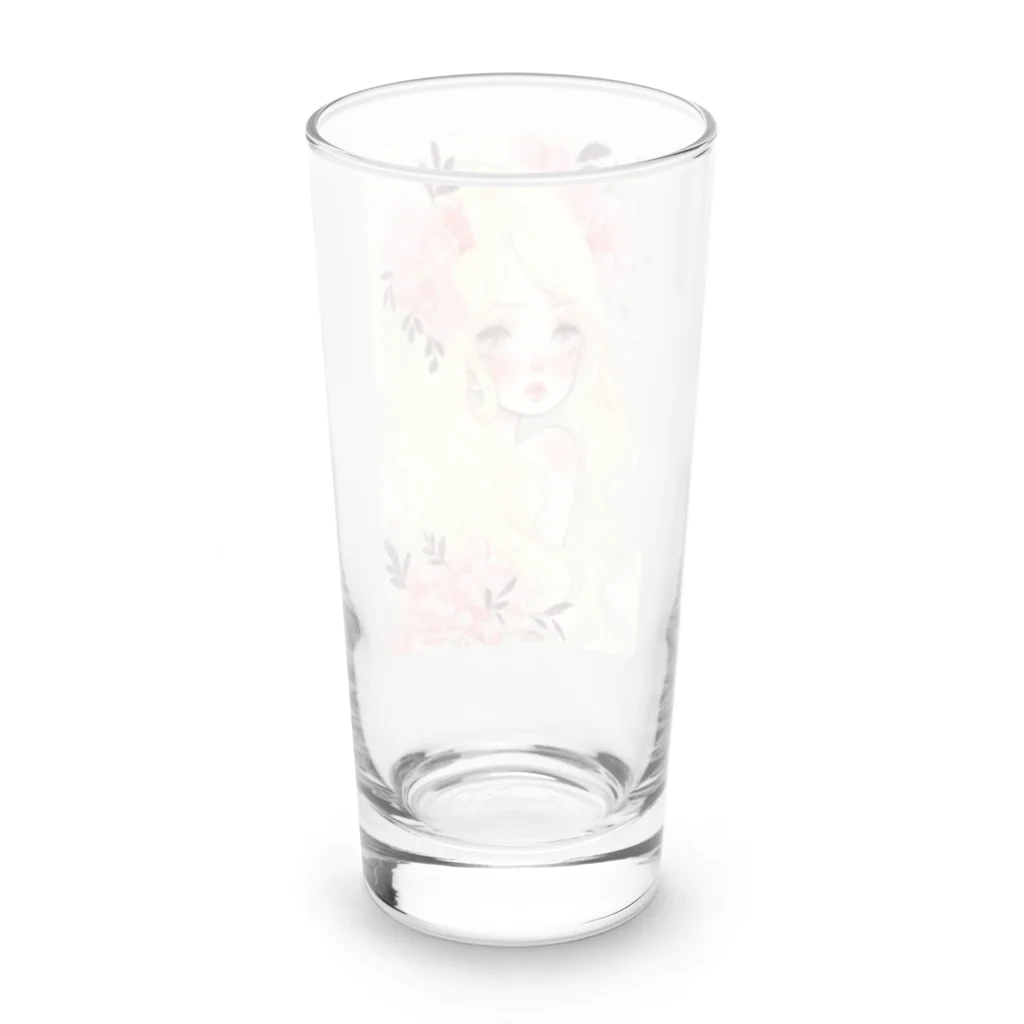 天道虫のPink Flower Hair Long Sized Water Glass :back